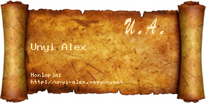 Unyi Alex névjegykártya